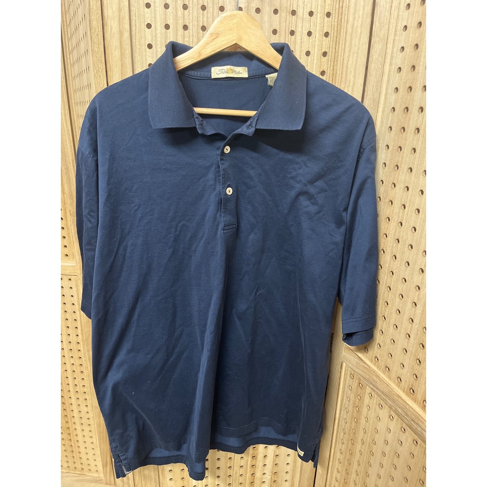 Vintage Peter Millar Mens Navy Blue Double‎ Mercerized Cotton Polo Shirt L